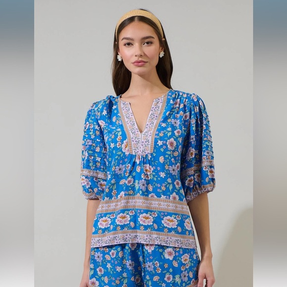 SugarLips Talia Floral Kiera Shorts & Cerry Pleated Top Matching Set - Picture 10 of 11